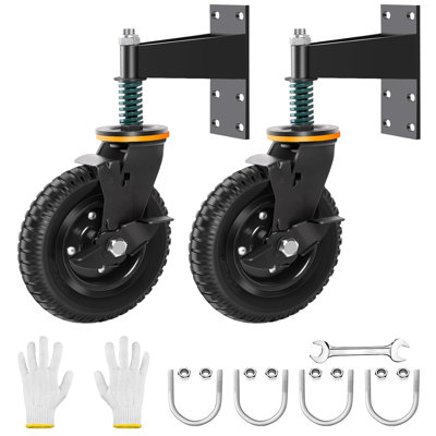Heavy Duty Gate Wheel, 2 Pack 6 Inch Fence Gate Wheels With Brake For Metal Tube Gate Swing Wooden Gate,600lb Capacity Shock Absorbing 360 Degree Swivel Spring-loaded Gate Caster