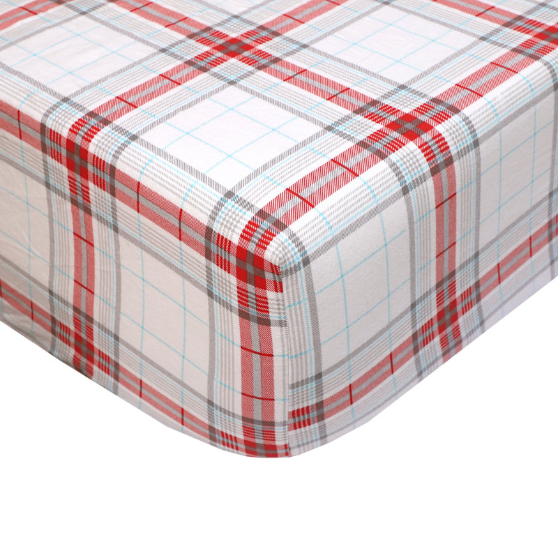 Ensemble de draps en flanelle écossais, Ensemble de draps pour très grand lit californien, Tissu écossais rouge