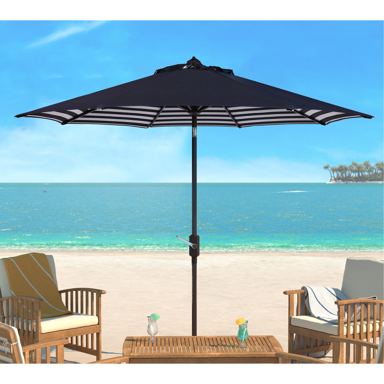 Asla 100.8'' Outdoor Umbrella, Navy/White