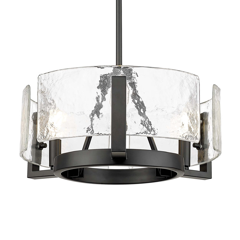 Aenon Chandelier with Hammered Water Glass, 3, 58'' H x 16.5'' W x 16.5'' D, Matte Black