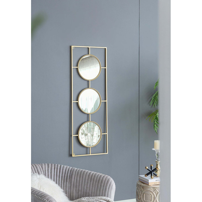 Miroir mural 3 pièces dans un cadre rectangulaire doré, décoration murale pour le salon de la chambre à coucher, 43 po x 16 po