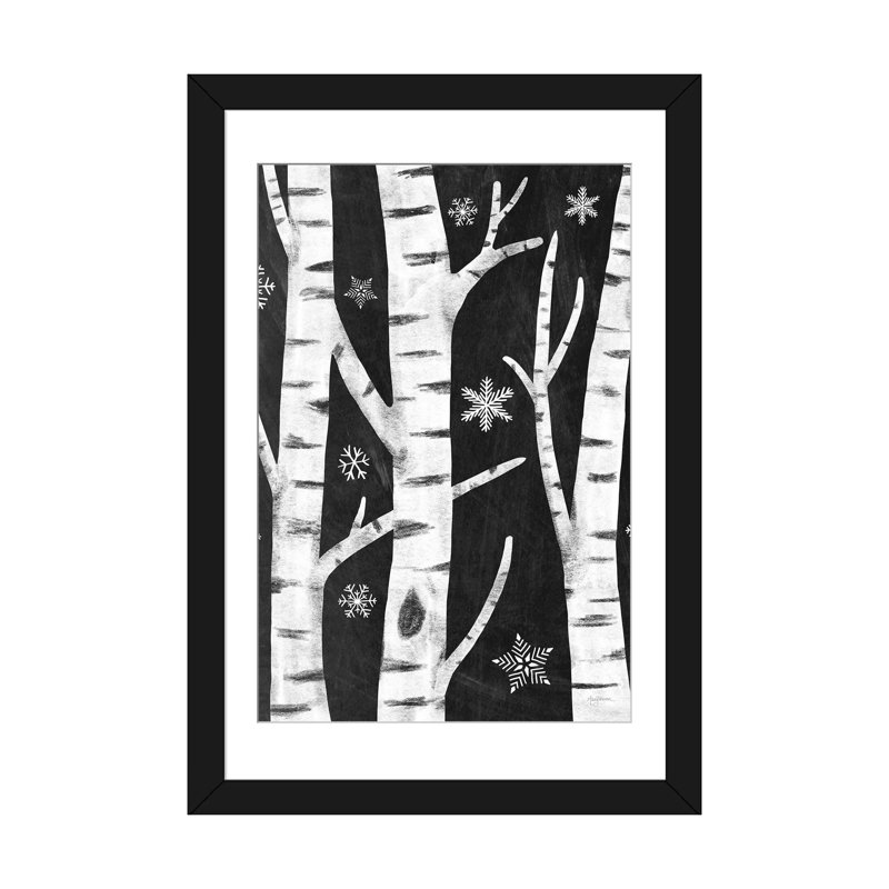 « snowy birches i » par mary urban, impression sur toile, H 32 po x l 24 po x P 1 po, Papier avec cadre noir, Blanc