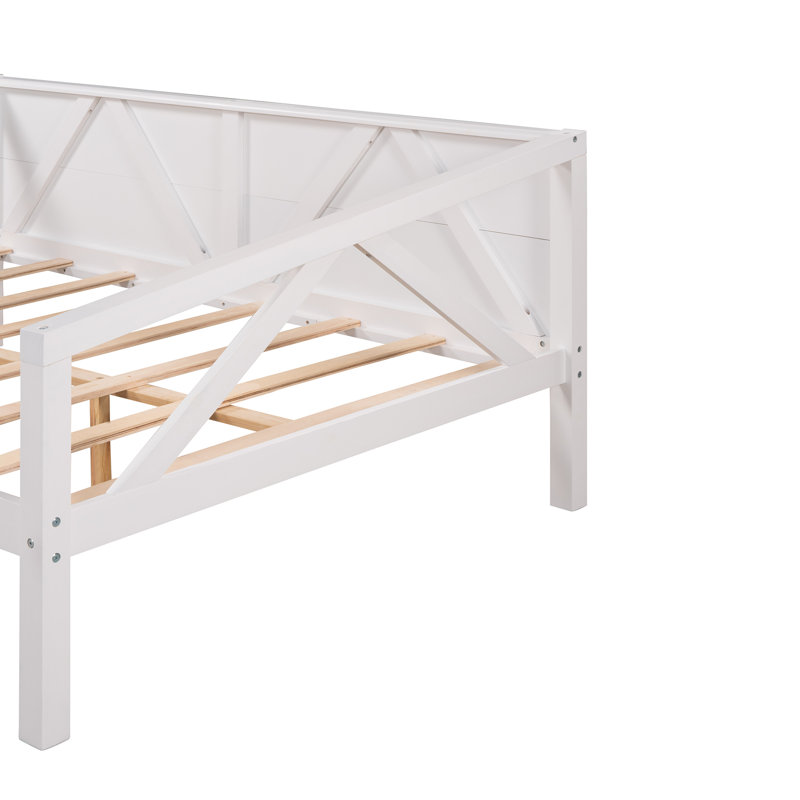 Lit de jour double, support en lattes de bois, Blanc
