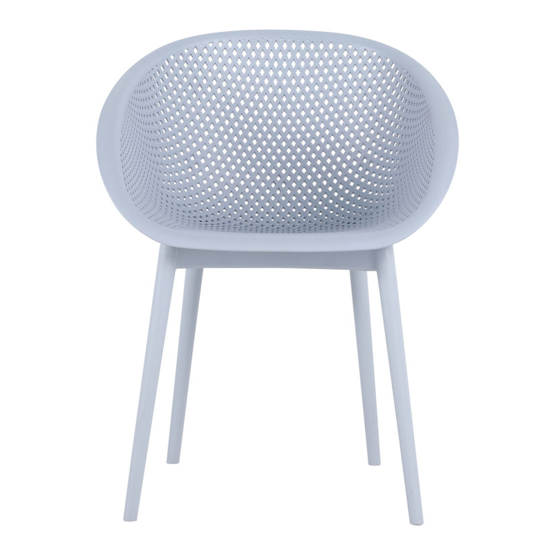 Ensemble de 4 chaises longues bleues et table blanche de 140 cm, usage intérieur/extérieur, pieds en métal thermolaqué, antidérapant, stable et confortable, idéal pour les jardins minimalistes. Table et chaises modernes, résistantes aux intempéries.