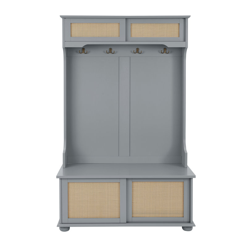 Clothes Hanger Hall Tree Storage Bench Shoe Rack For Entryway, Gray