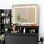 Bureau de coiffeuse avec miroir, lumières DEL et prise de courant - Comprend un tabouret, 4 tiroirs et tablettes - Noir-904214662