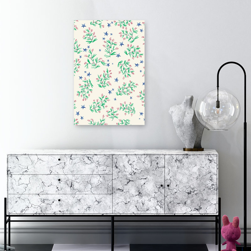 Festive Berry Star Pattern Abstract Contemporary Winter Landscape Wall Art Print 1 Piece Wrapped Canvas Wall Art