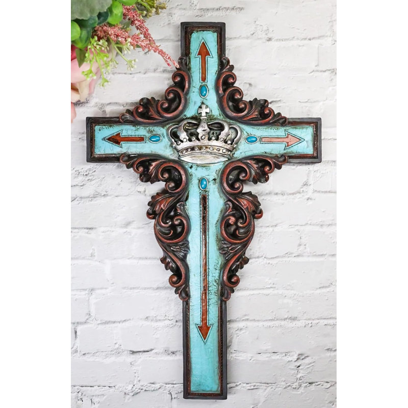 Rustique, faux bois, turquoise, flèches à volutes florales et couronne murale