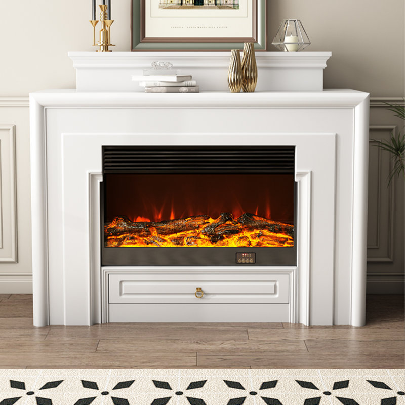 59.06"White Home Simple Simulated Flame Heating Electric Fireplace, White