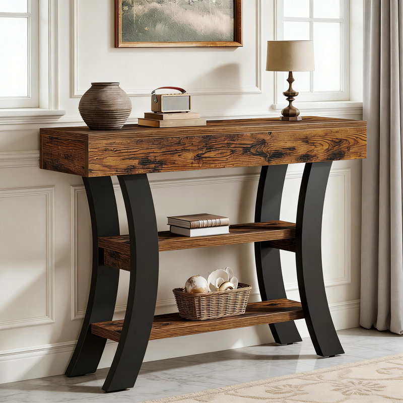 Console incurvée de 41 po avec tablettes de rangement, canapé et table d'entrée