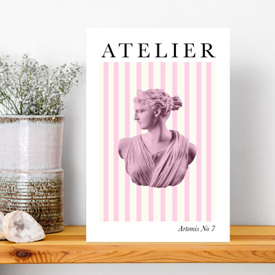 Modern Pink Artemis Bust Elegant Minimalist Modern Architecture Wall Art Print 1 Piece Wrapped Canvas Wall Art