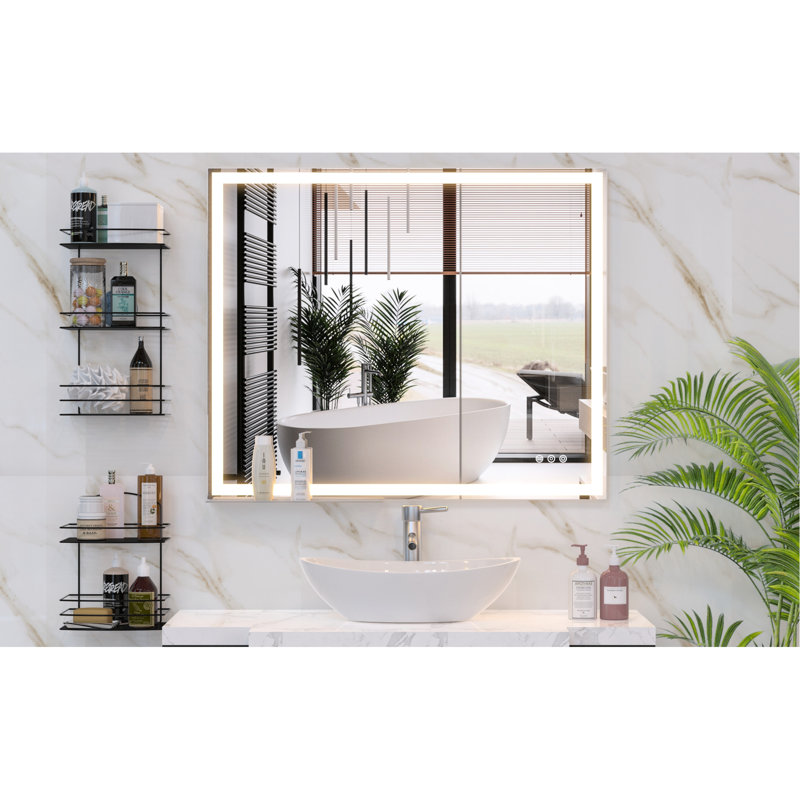 30x36 Inch Smart Bathroom Mirror With Led - Fog, Touch Control, Five-layer Protection, Fashionable Button Operation, Frame, Modern