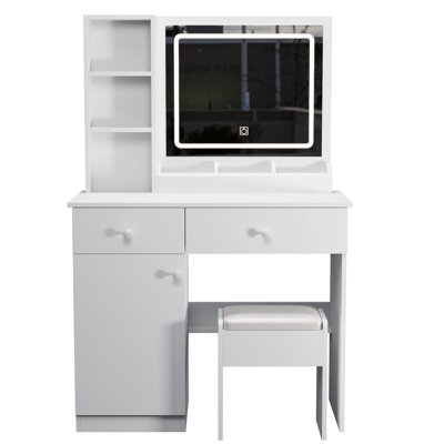 Stylish Vanity Desk With Lights And Mirror - Elegant, White Quality Table Adjustable Brightness,