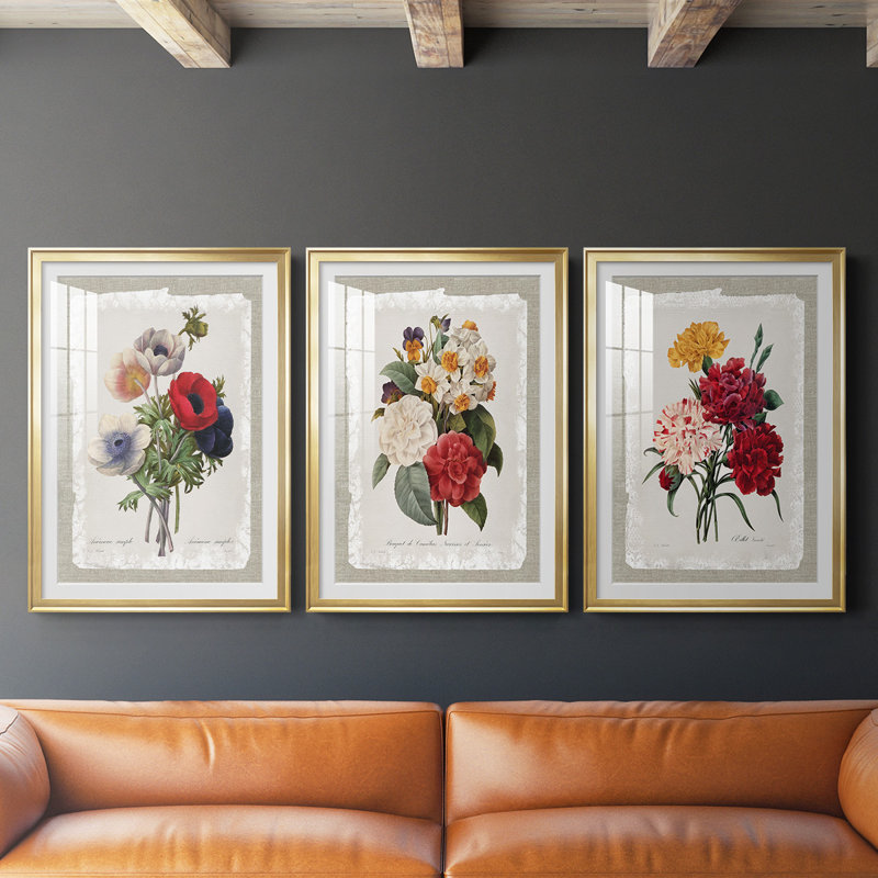 Botanical Bouquet Anemone, reproduction encadrée de qualité supérieure - prête à être accrochée, Cadre doré