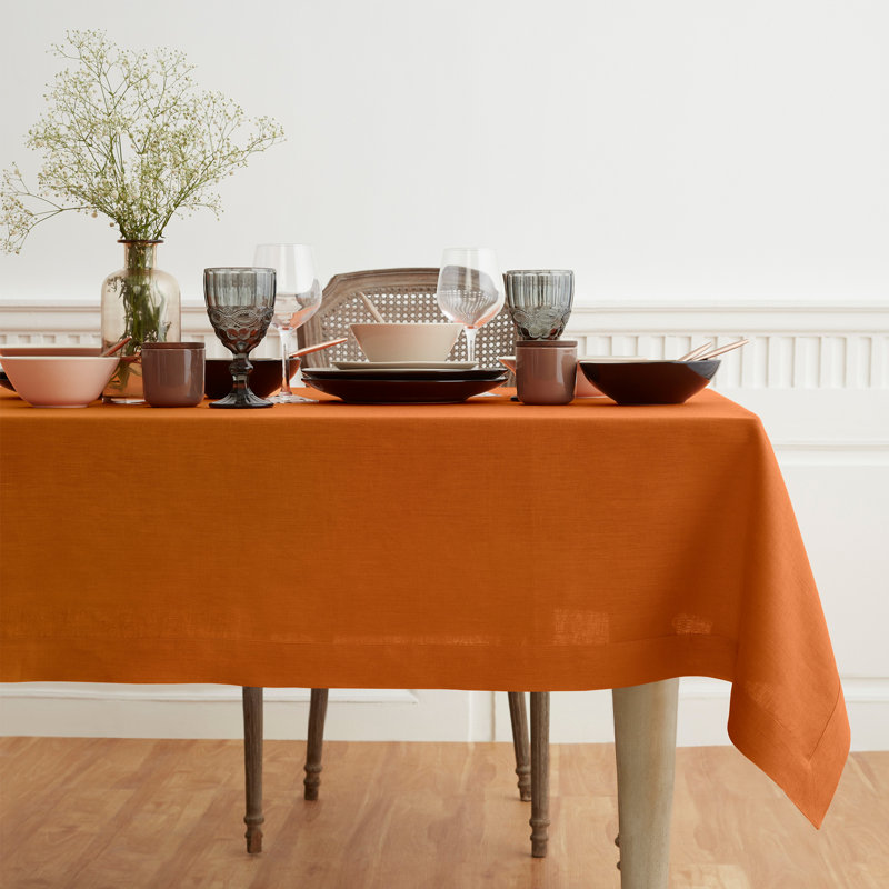 100% Pure Linen Tablecloth - Fete, 108" L x 60" W, Pumpkin