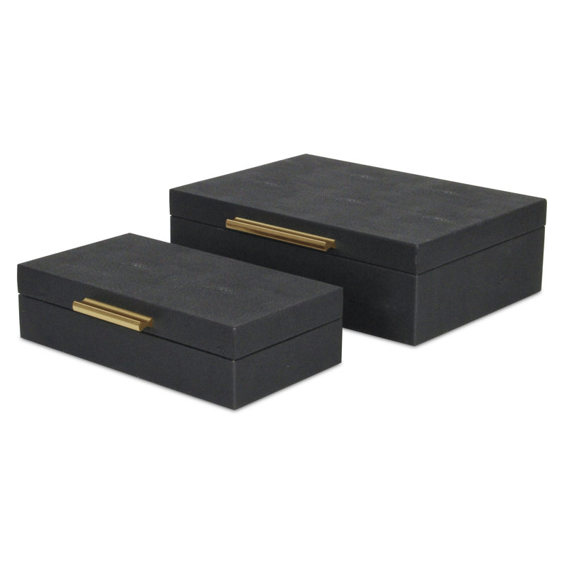 Rebeka 2 Piece Faux Leather Decorative Box Set, Black