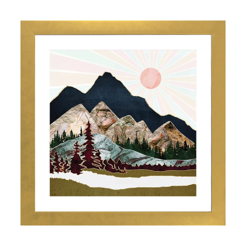 Retro Autumn Vista - impression d'art graphique, Blanc, 24" H x 24" W x 1" D, Gold Framed Paper