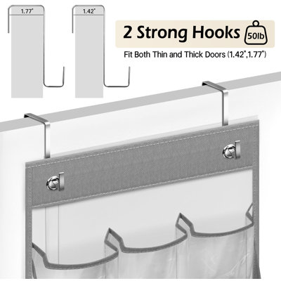 Full Clear PVC Over The Door Organizer Hanging Closet Storage With 5 Large Pockets And 3 Top Plastic Pouches