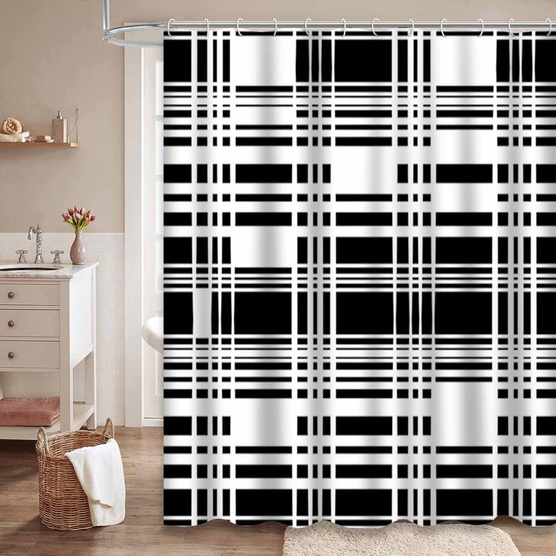 Rideau de douche abstrait à rayures noires et blanches avec 12 crochets, L 72 po x l 72 po
