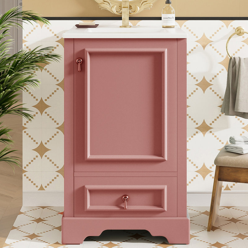 Meuble-lavabo moderne 20 po avec comptoir en céramique, Rose