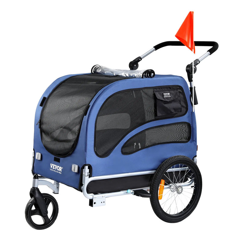 Remorque convertible de vélo pour chien à poussette, charge de 45 kg / 100 lb, ajustement de vélo de 22 à 28 po, conception imperméable et ventilée