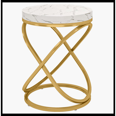 Round End Table, 26" Tall Sofa Side Table With Faux Marble Top