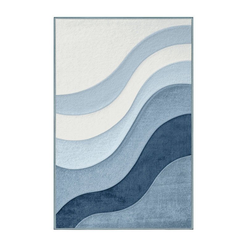 Machine Washable Pahola Modern Rug in Blue – SkyBlue Binding, 8 x 12