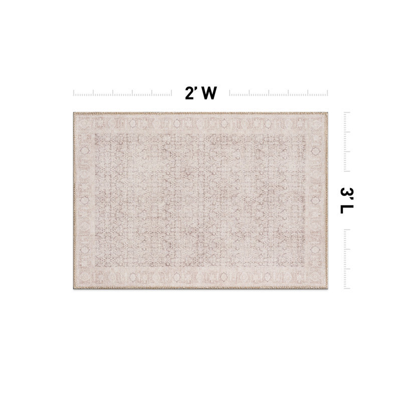 Tapis Elise beige patiné - tissage à plat lavable à la machine avec envers antidérapant, Rectangulaire 2 pi x 3 pi