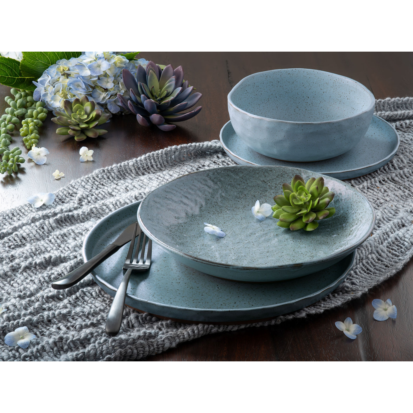 Kaya Ceramic Dinnerware Set - Service for 4, Blue