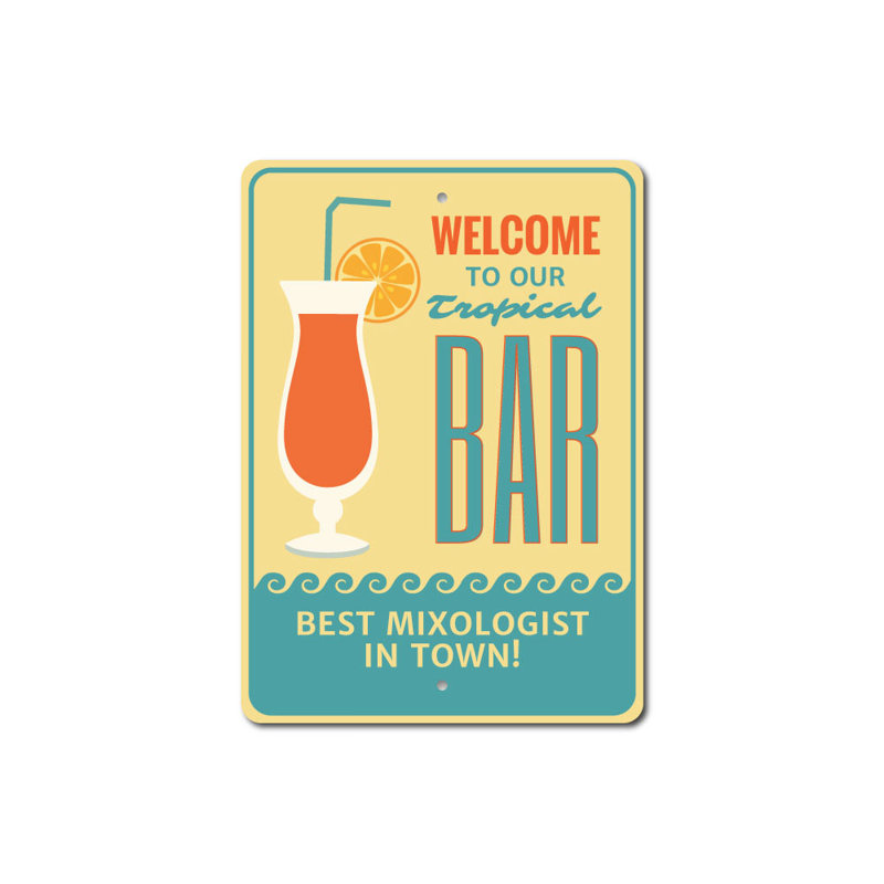 Enseigne en aluminium «Tropical Bar Welcome», H 18 po x l 12 po x P 0,06 po