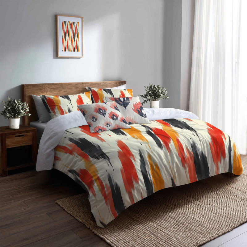 Ensemble de housse de couette moderne de 5 - Ensemble de literie et coussin décoratif ultra-moderne rouge et orange