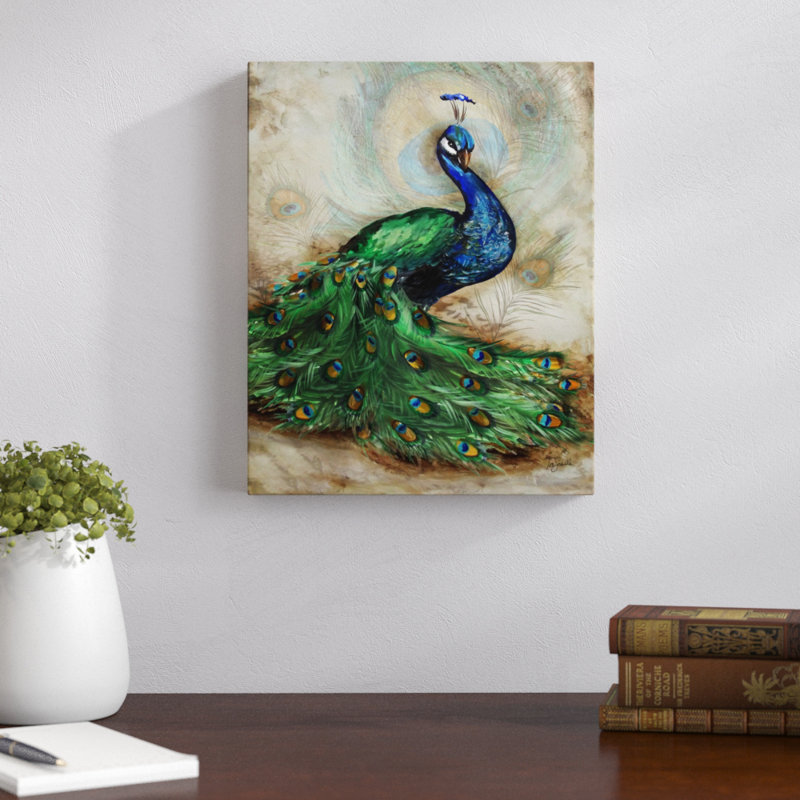Peacock With Border II by Tre Sorelle Studios - Wrapped Canvas Painting, Wrapped Canvas, 38.1cm H x 30.48cm W