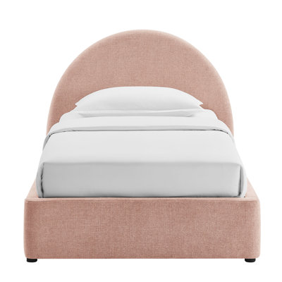 Resort Twin Arched Upholstered Fabric Storage Platform Bed Frame in Blush