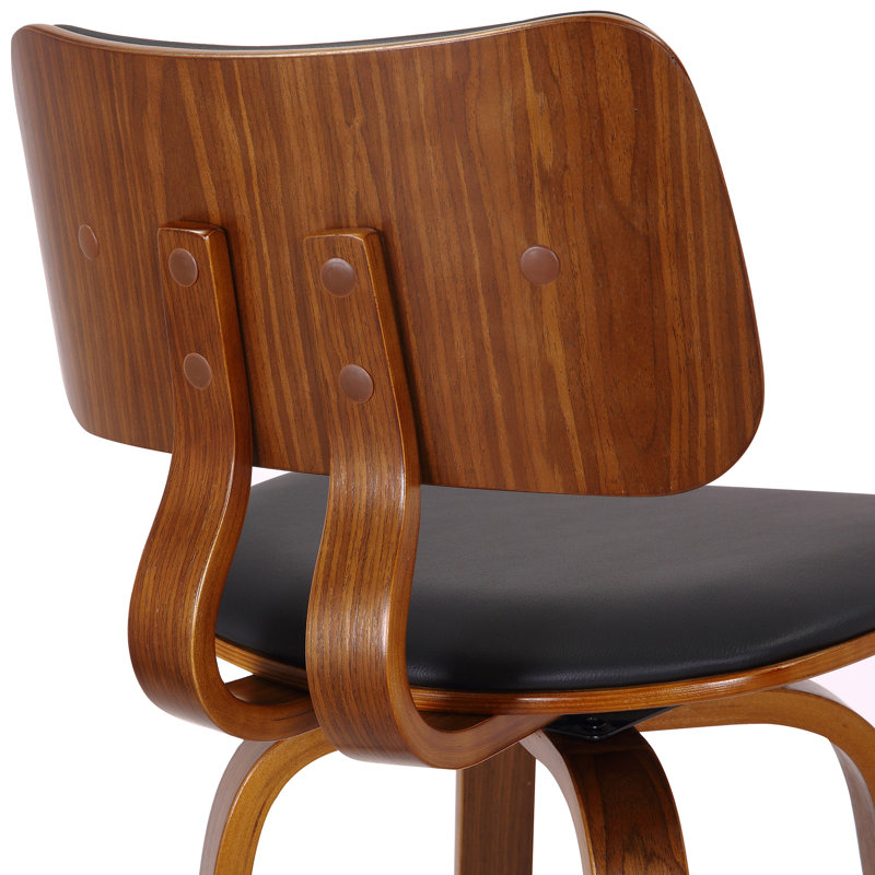 Brinson Mid-Century Faux Leather and Wood 26" Counter Stool with Swivel, Set of 3, Black/Walnut