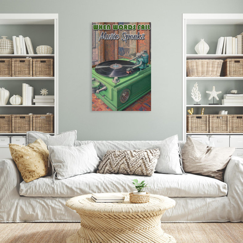 Vinyle, musique, parle sur toile, impression, H 20 po x l 16 po x P 1,25 po