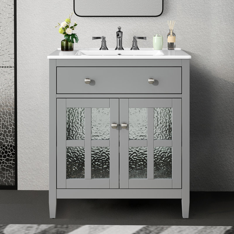 Meuble-lavabo 30 po avec lavabo en céramique, Gris