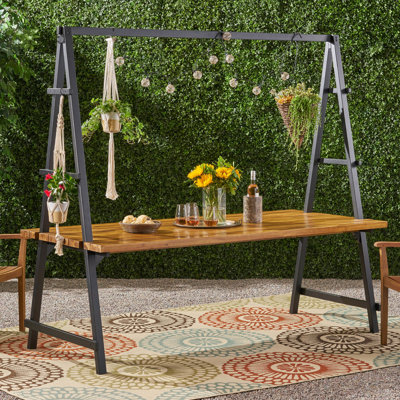 Table en bois avec support à plante - L 88,5 po x P 39,5 po, H 80 po, métal + 87,34 po 39,44 po 80,33 po