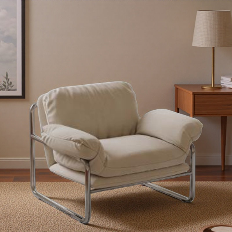 Chaise de loisirs rétro en acier inoxydable., Blanc cassé