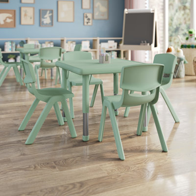 Goddard 24" Square Plastic Height Adjustable Activity Table Set with 4 Chairs