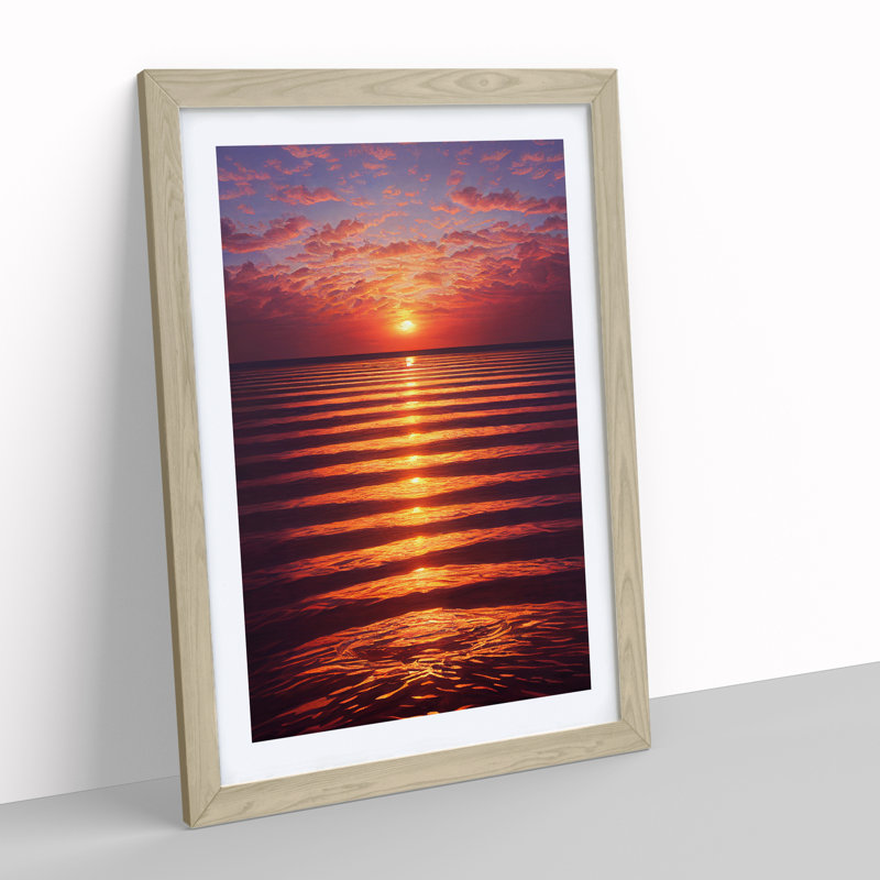 Classic Ocean Sunset Framed Print, 46cm H x 34cm W x 2cm D, Oak