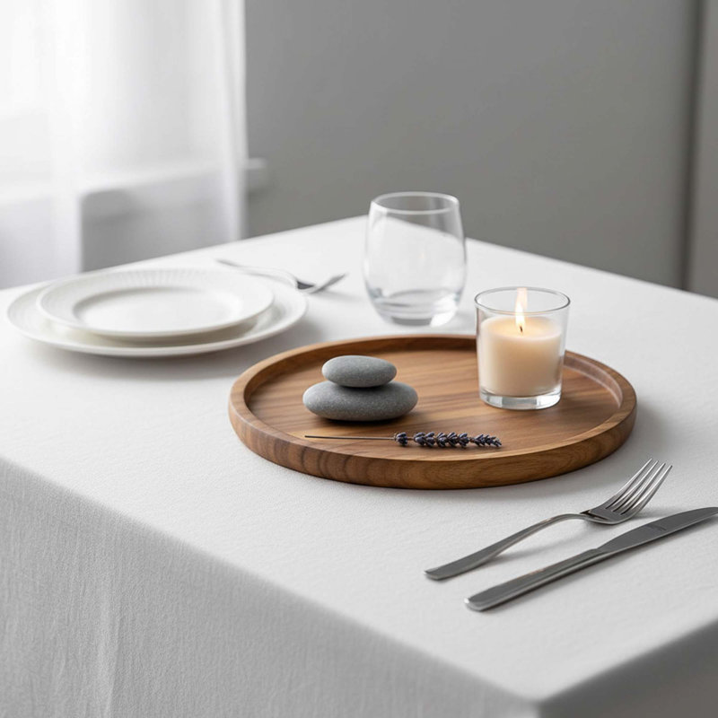 Small Wood Round Decorative Tray with Felt Pad for Home Decor, Coffee Table, Kitchen Island, Bathroom Counter