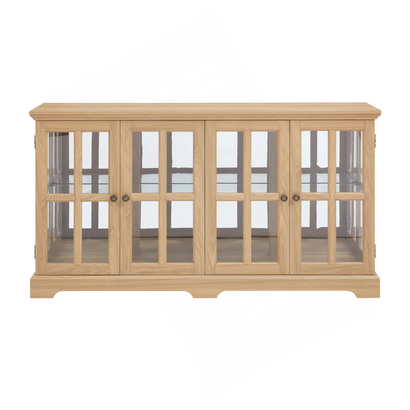 LED Curio Display Cabinet Antique Display Cabinet With Glass Doors Adjustable Shelves For Collectibles Four Door Design Vintage Showcase For Home Or Office Antique Display Case OAK