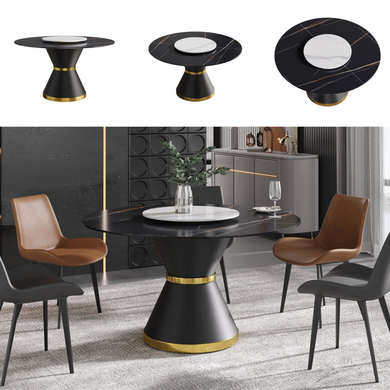 Table de salle à manger Ryding, H 29,5 po x L 53 po x l 53 po, Noir / blanc