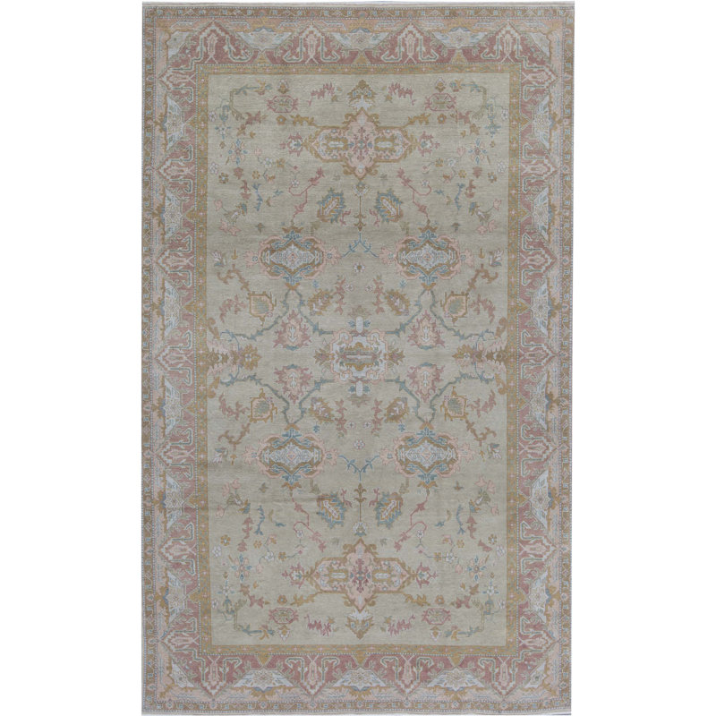 Wool Oriental Area Rug in Beige/Rust