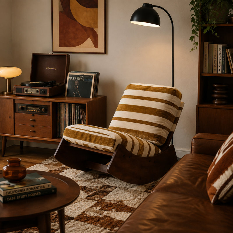 Solid Wood Rocking Chair, Yellow and White