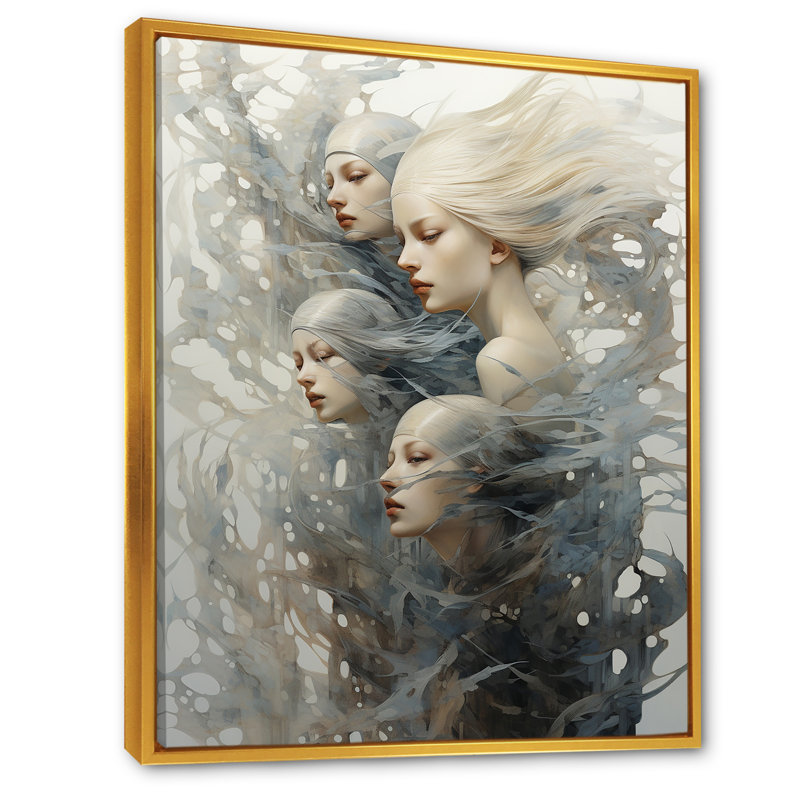 «Woman Mermaids Expression» sur toile, Cadre flottant doré, H 44 po x l 34 po x P 1,5 po