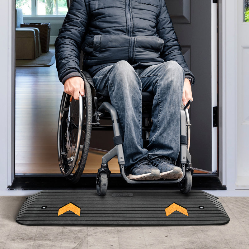 Upgraded Rubber Threshold Ramp, 1" Rise Wheelchair Ramp Doorway, Natural Curb Ramp Rated 33069 lbs Load Capacity, Non-Slip Textured Surface Rubber Curb Ramp for Wheelchair and Scooter