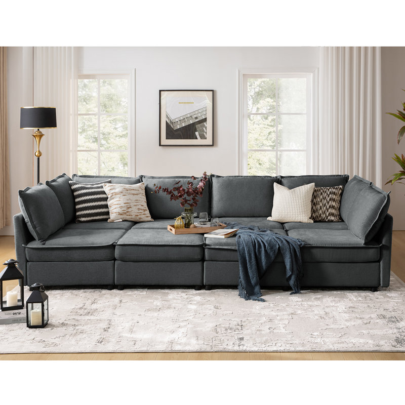 Cheltenham 127"W Modern 8-Piece Extra-Wide Storage Sectional Sofa, Gray Polyester