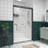 Double porte de douche coulissante avec rebord en verre chanfreiné, poignée en acier inoxydable, étanchéité à l'eau