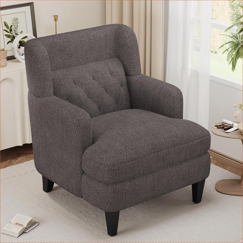 Fauteuil d'appoint rembourré capitonné pour le salon et la chambre à coucher, Brun